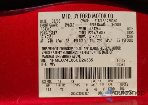 2006 Ford Explorer Eddie Bauer from USA, damaged, VIN 1FMEU74E86UB26385